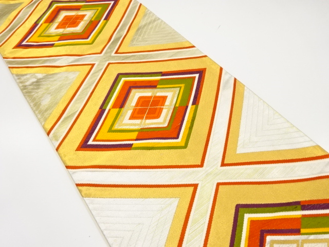 JAPANESE KIMONO / ANTIQUE FUKURO OBI / SILK / WOVEN RHOMBUS